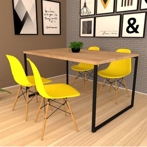 Mesa de Jantar Estilo Industrial Retangular 150x80cm 4 A 6 Lugares ...