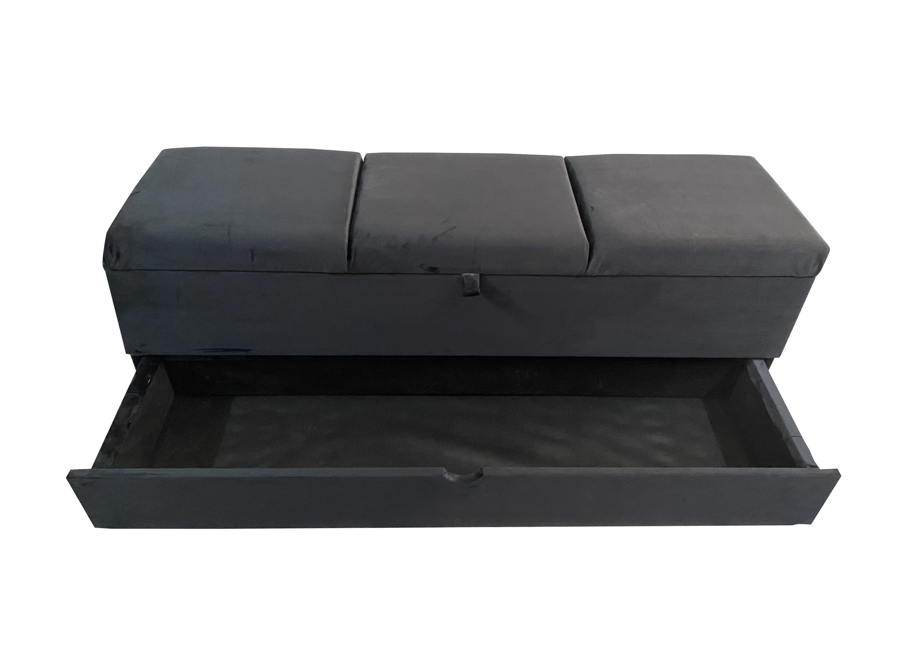 RECAMIER PUFF BAÚ SAPATEIRA COM GAVETA 1,58 CM PARA CAMA BOX QUEEN SIZE - PRETO VELUDO