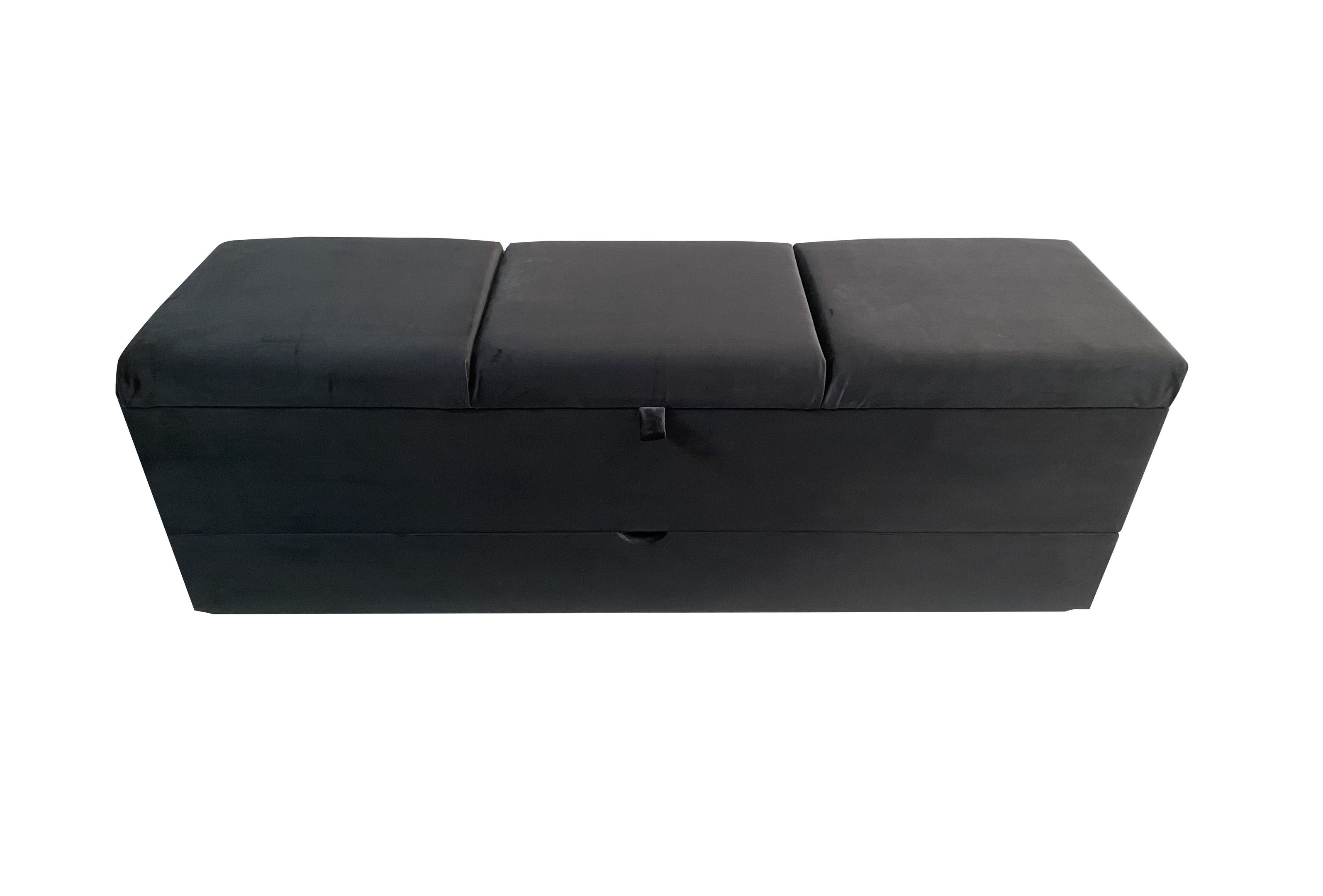 RECAMIER PUFF BAÚ SAPATEIRA COM GAVETA 1,58 CM PARA CAMA BOX QUEEN SIZE - PRETO VELUDO - 2