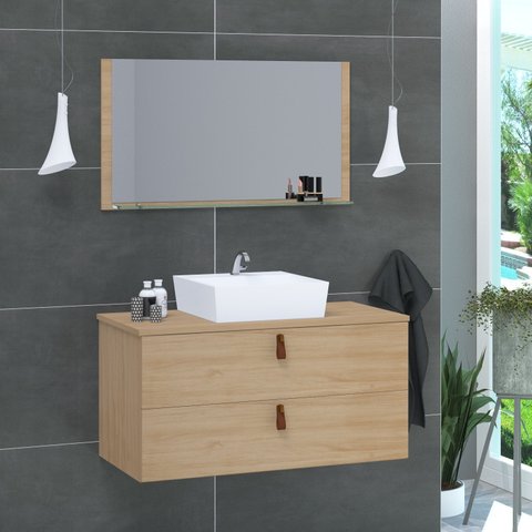 Conjunto Gabinete de Banheiro Berlim 80 Cm