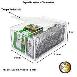 Caixa Acrílico Organizadora, Sache Chá e Açúcar Com 2 Nichos e Tampa Centauri Acrílicos CX-2CH - 3