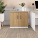 Ver imagem 1 de Armário Baixo para Escritório 80cm x 45cm com 2 Portas e Chave Corporate F5 Marrom/Macadâmia/Branco