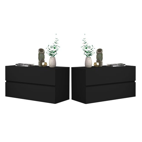 Kit Mesa de cabeceira 2 gavetas de parede corrediça telescopica cor Preto