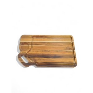 Tábua Churrasco Retangular Grande com Porta Tempero Madeira Teca - Natural Natural