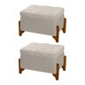 Kit 2 Puffs Canastra Pés de Madeira Maciça Suede Bege - 1