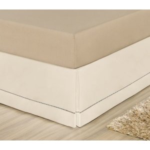 Saia Cama Box Baú Casal Queen Ponto Palito Percal Algodão - Palha