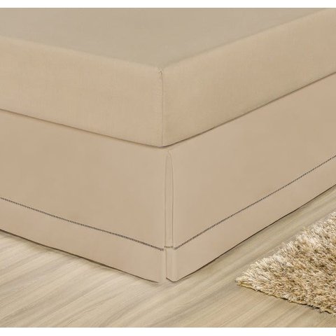 Saia Cama Box Baú Solteiro Ponto Palito Percal Algodão - Caqui