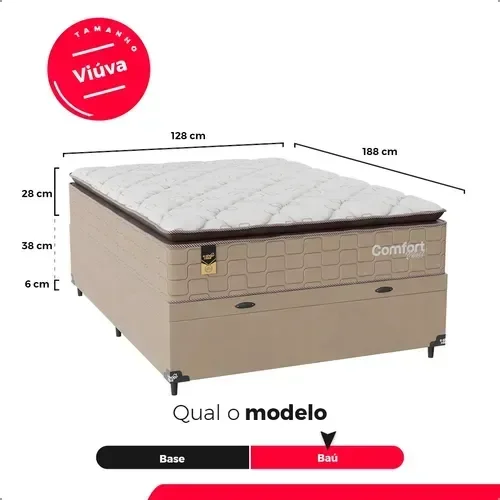 Ver imagem 5 de Cama Box Baú Viúva + Colchão Comfort Class Pillow Top Bege/suede Bege