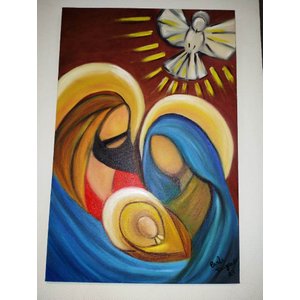 Quadro Oleo sobre Tela 40x60cm Sagrada Familia e Espirito Santo Cmc