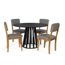 Ver imagem 1 de Mesa de Jantar Redonda Gabi Preta com 4 Cadeiras Estofadas Ella Cinza Escuro