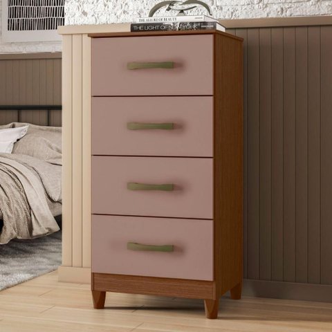 Cômoda Comoda Mobi Style 4 Gavetas MDP Puxador Marrom Casah 105cm 50cm