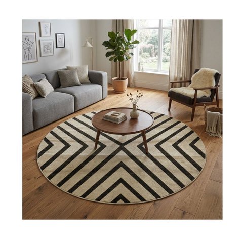 Tapete para Sala Soft Delicate 150 Redondo 1009 Bege Preto