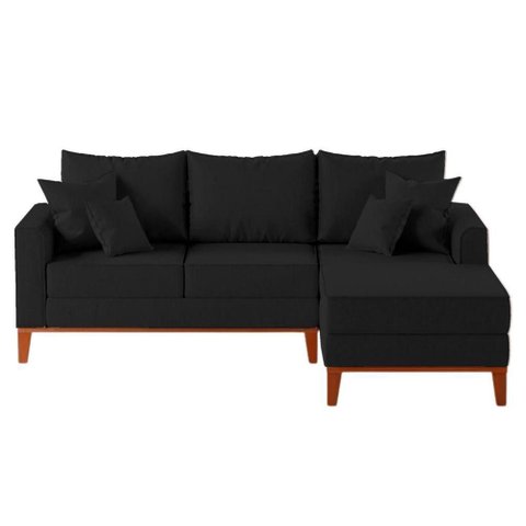 Sofá 3 Lugares Beny com Chaise Direito Linho Preto