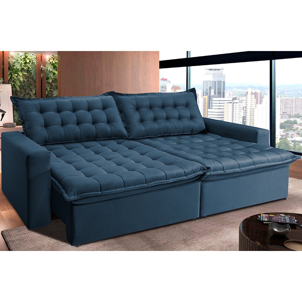 Sofá Retrátil e Reclinável e Cama 2,35M Cama Inbox Flex Suede Velusoft Azul - 1