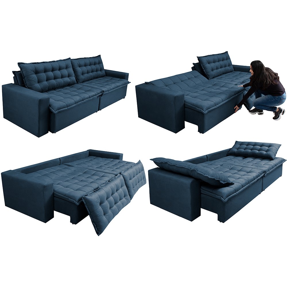 Sofá Retrátil e Reclinável e Cama 2,35M Cama Inbox Flex Suede Velusoft Azul - 7