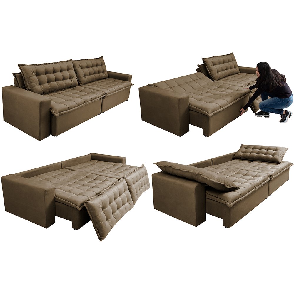 Sofá Retrátil e Reclinável e Cama 2,15M Cama Inbox Flex Suede Velusoft Castor - 7