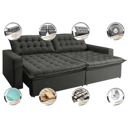 Sofá Retrátil e Reclinável e Cama 2,15M Cama Inbox Flex Suede Velusoft Cinza - 3