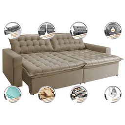 Sofá Retrátil e Reclinável e Cama 2,95M Cama Inbox Flex Suede Velusoft Bege - 3