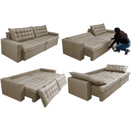 Sofá Retrátil e Reclinável e Cama 2,95M Cama Inbox Flex Suede Velusoft Bege - 7