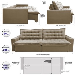 Sofá Retrátil e Reclinável e Cama 2,95M Cama Inbox Flex Suede Velusoft Bege - 2