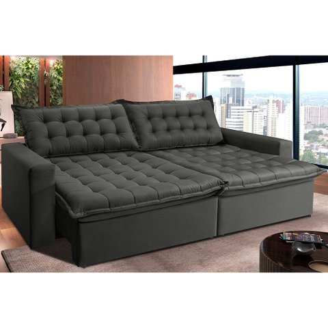 Sofá Retrátil e Reclinável e Cama 2,35M Cama Inbox Flex Suede Velusoft Cinza