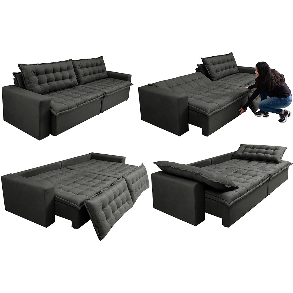 Sofá Retrátil e Reclinável e Cama 2,35M Cama Inbox Flex Suede Velusoft Cinza - 7