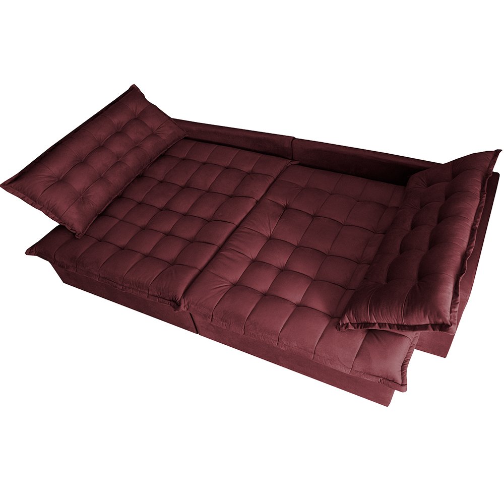 Sofá Retrátil e Reclinável e Cama 2,35M Cama Inbox Flex Suede Velusoft Vinho - 5