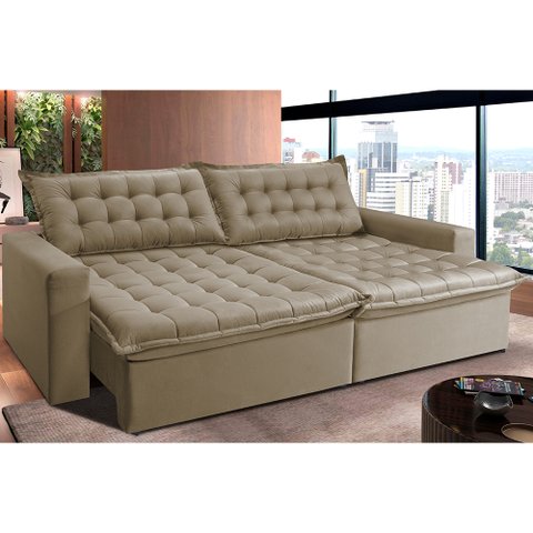 Sofá Retrátil e Reclinável e Cama 2,75M Cama Inbox Flex Suede Velusoft Bege