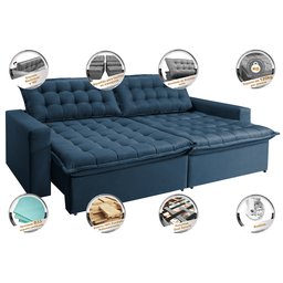 Sofá Retrátil e Reclinável e Cama 2,95M Cama Inbox Flex Suede Velusoft Azul - 3