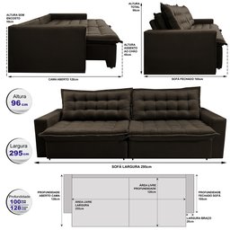 Sofá Retrátil e Reclinável e Cama 2,95M Cama Inbox Flex Suede Velusoft Café - 2