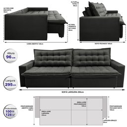 Sofá Retrátil e Reclinável e Cama 2,95M Cama Inbox Flex Suede Velusoft Cinza - 2