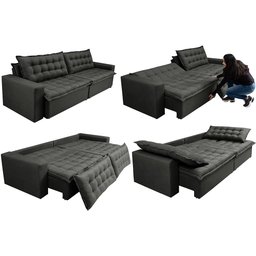 Sofá Retrátil e Reclinável e Cama 2,95M Cama Inbox Flex Suede Velusoft Cinza - 7