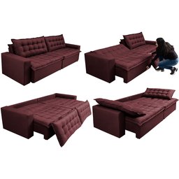 Sofá Retrátil e Reclinável e Cama 2,95M Cama Inbox Flex Suede Velusoft Vinho - 7