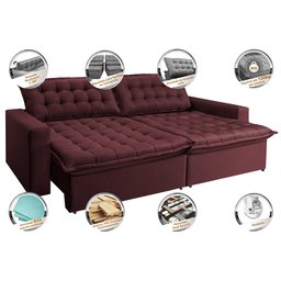 Sofá Retrátil e Reclinável e Cama 2,95M Cama Inbox Flex Suede Velusoft Vinho - 3