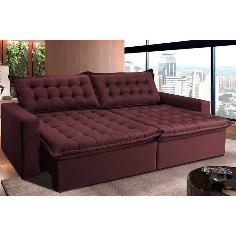 Sofá Retrátil e Reclinável e Cama 2,95M Cama Inbox Flex Suede Velusoft Vinho