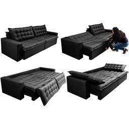 Sofá Retrátil e Reclinável e Cama 2,95M Cama Inbox Flex Suede Velusoft Preto - 7