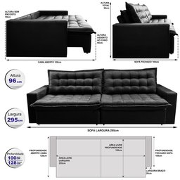 Sofá Retrátil e Reclinável e Cama 2,95M Cama Inbox Flex Suede Velusoft Preto - 2