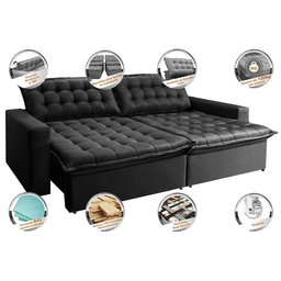 Sofá Retrátil e Reclinável e Cama 2,95M Cama Inbox Flex Suede Velusoft Preto - 3