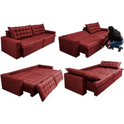 Sofá Retrátil e Reclinável e Cama 2,95M Cama Inbox Flex Suede Velusoft Vermelho - 7