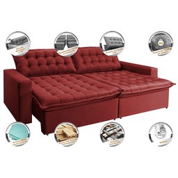 Sofá Retrátil e Reclinável e Cama 2,95M Cama Inbox Flex Suede Velusoft Vermelho - 3