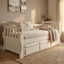 Ver imagem 1 de Bicama Solteiro com Cama Auxiliar e 3 Gavetas Madeira Maciça Luiza Branco Lavado