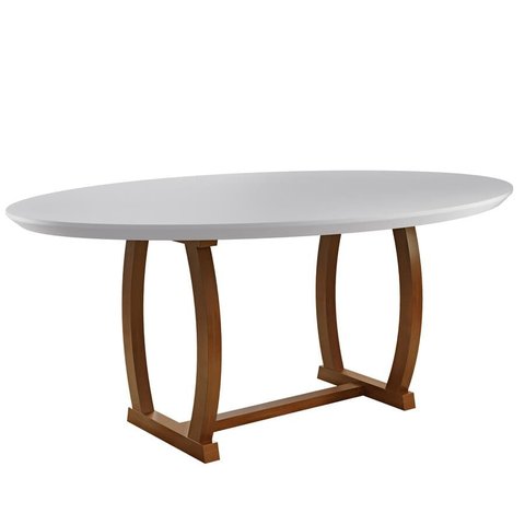 Mesa de Jantar Oval com Base de Madeira Maciça - Zara -2,20 x 1,10 metros - Requinte Salas