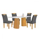 Ver imagem 2 de Mesa de Jantar 4 Lugares Stella com Vidro Ripado Cinamomo/off White/cinza - Cel Móveis