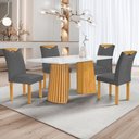 Ver imagem 1 de Mesa de Jantar 4 Lugares Stella com Vidro Ripado Cinamomo/off White/cinza - Cel Móveis
