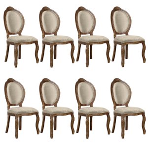 8 Cadeira Medalhao Madeira Maciça Design Ingles Luxo Poltrona Entalhada Renascentista Natural Ingles