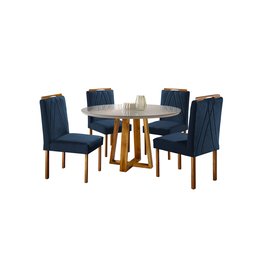 Conjunto Sala de Jantar Madona Mesa Redonda e Cadeira Madeira Maciça Azul Petroleo - 2