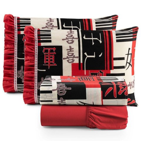Jogo Cama Lençol Fiore Casal Padrão Estampado 180 Fios 100% Algodão com Babadinho 4 Peças