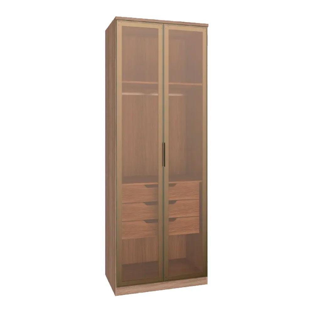 Modulado Setiba 02 Portas de Vidro com 03 Gavetas 245cm Carvalho/reflecta