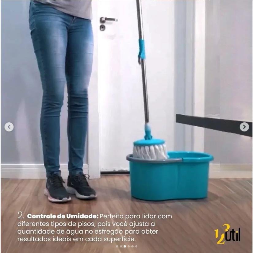 Balde Spin Mop 360 Giratório com Esfregão 8 Litros 123útil - 5