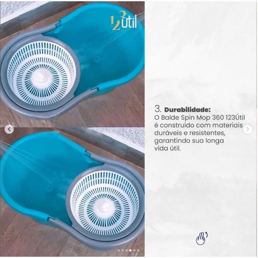 Balde Spin Mop 360 Giratório com Esfregão 8 Litros 123útil - 6